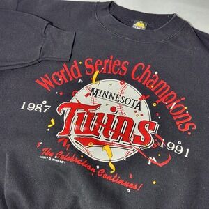 vintage 1991 Minnesota TWINS World Series Champions Crewneck sweatshirt Black L